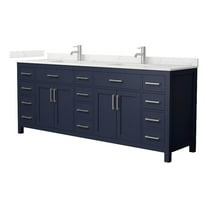 Beckett 84" Dark Blue Double Vanity & Giotto Quartz Top (1-Hole) & Nickel Trim