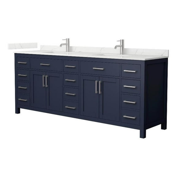 Beckett 84" Dark Blue Double Vanity & Giotto Quartz Top (1-Hole) & Nickel Trim