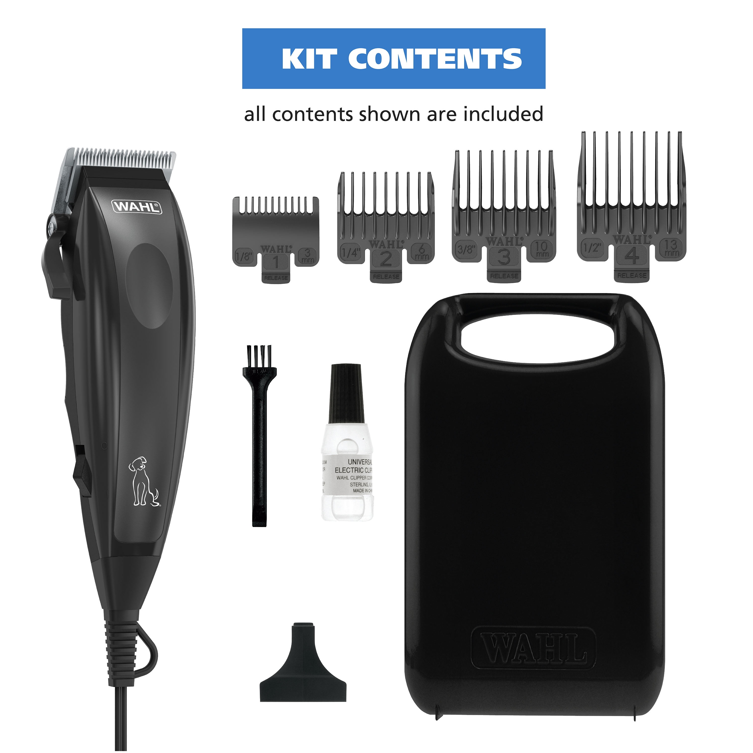Wahl Basic Series Touch up Corded Pet Clipper, 10 Piece Dog Grooming Kit Black - 9653-1101
