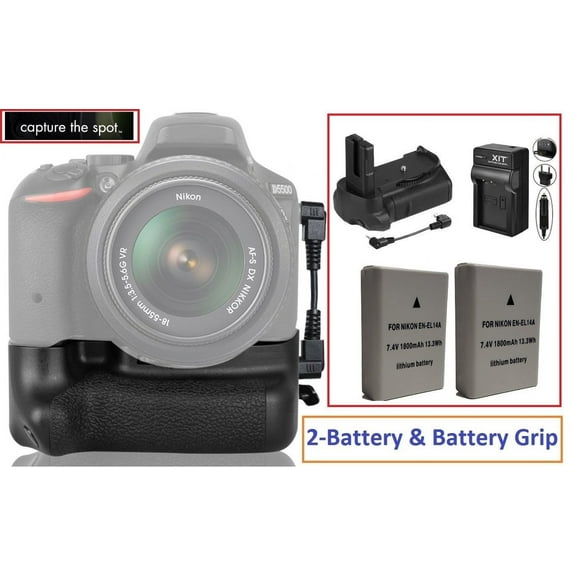 Professional Multi Power Battery Grip & 2-Pc EN-EL14 Battery For Nikon D5500