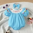 thumbnail image 2 of Baby Girl Rompers Girls Short Sleeve Embroider Tassels Romper Bodysuits Headbands Set Toddler Romper Blue 0 Months-3 Months, 2 of 6