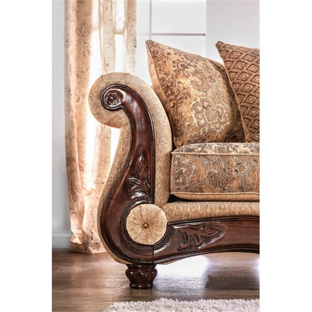 Bowery Hill Traditional Soft Texture Chenille Cushioned Loveseat in Tan