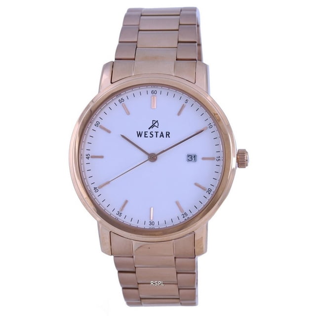 Westar White Dial Rose Gold Tone Stainless Steel Quartz 50243 PPN 601 Men's Watch