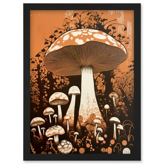 Vintage Mushroom Red Cap Fungi Pastel Orange Brown Earthy Aesthetic Kitchen Artwork Framed Wall Art Print A4