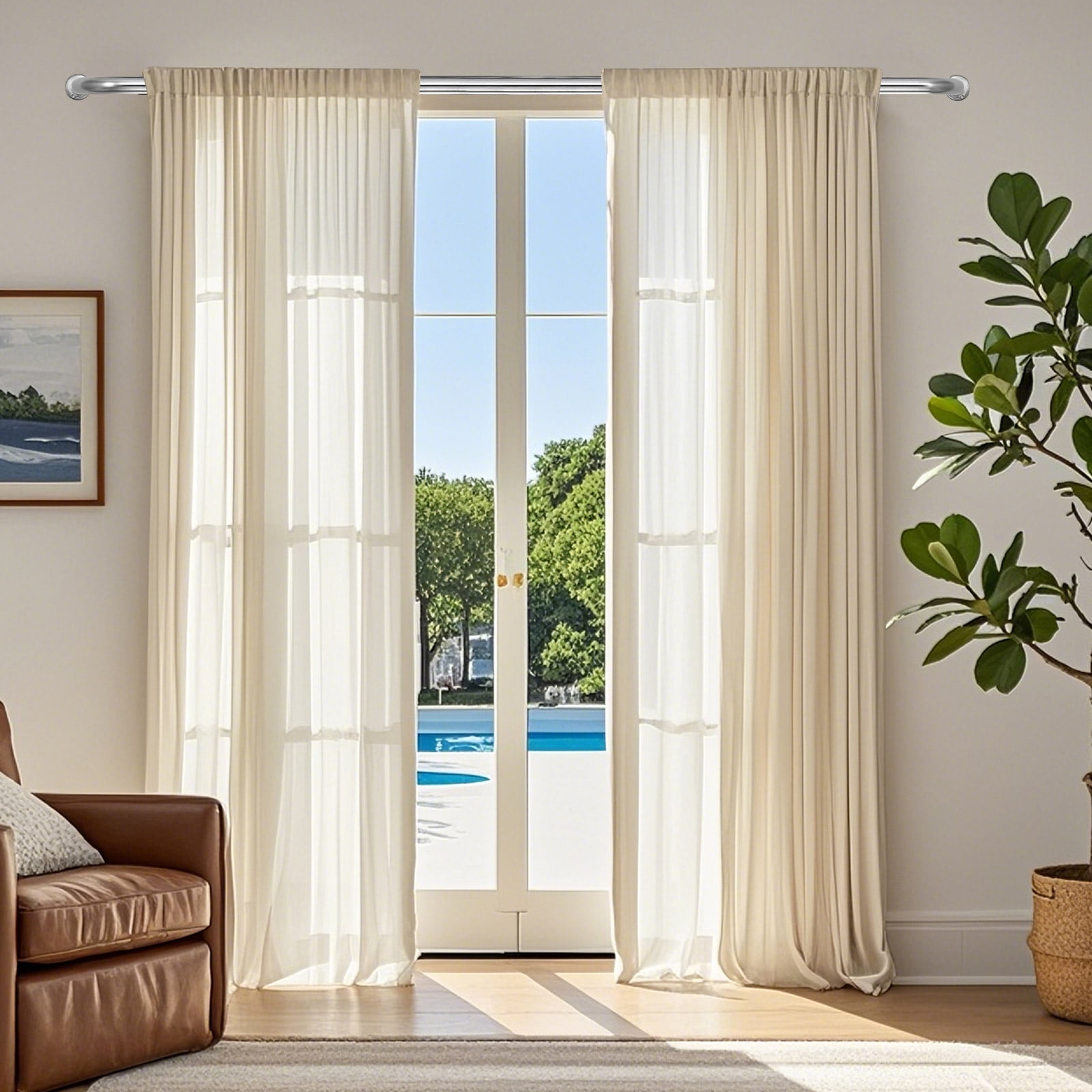 Meriville 1-Inch Diameter Wrap Around Blackout Curtain Rod, 28-Inch to 48-Inch, Brushed Nickel Finish with Round Base