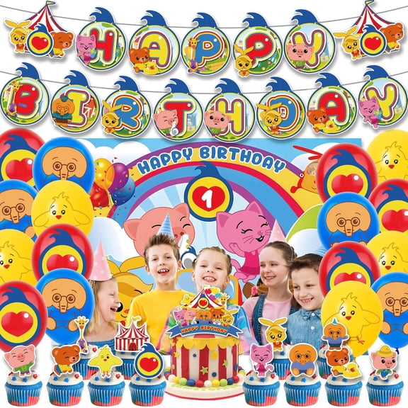 Osmanthus Plim Birthday Party Decorations Kit - Vibrant Banner, Backdrop, Cake Topper, 12 Cupcake Toppers & 18 Balloons for Birthday Magical Celebration