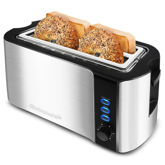 Elite Gourmet - Tostadora Ect-3100 Con Ranura Larga, Recalentadora, 6 Ajustes De Tostadas