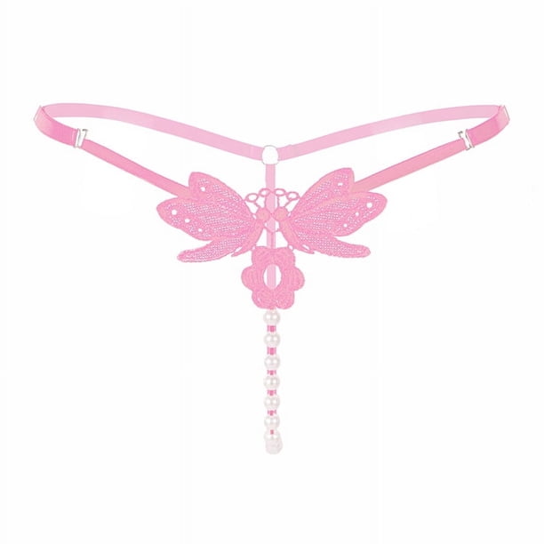 Tangas con bordado de mariposas, bragas de perlas sintéticas huecas, lencería y ropa interior sexy para mujer