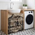 thumbnail image 3 of Western Cowboy Cabinet Curtains for Kitchen 35"W x 35"L, Vintage Desert Cactus Horse Hills Brown Wood Grain Laundry Sink Cabinets Magic Tape Short Curtain Privacy Panel for Bathroom Vanity Cabinets, 3 of 9