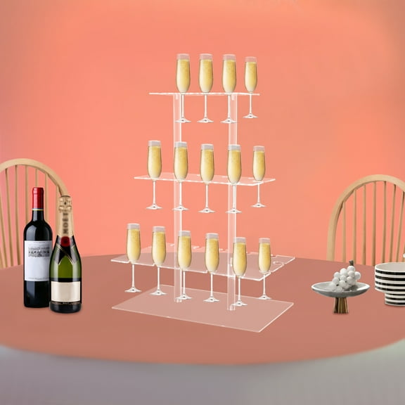 3-Tier Acrylic Champagne Tower, Holds 32 Glasses with Clear Polished Design, Stable Base for Weddings and Parties