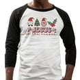 thumbnail image 2 of Smiley Jesus Is the Reason Christmas Three-Quarter Raglan Sleeve Baseball Shirt Unisex X-Large White/Black, 2 of 5