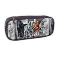 thumbnail image 2 of Geaub four running horses large capacity pencil case - dual zipper, multiple pockets, durable material, versatile use for stationery, cosmetics, and more, 2 of 6