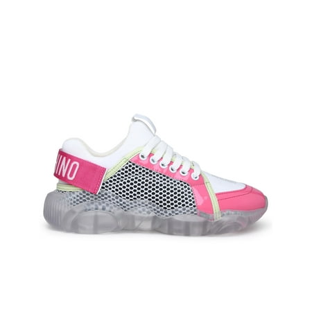 

Moschino Woman White And Pink Leather Blend Teddy30 Sneakers