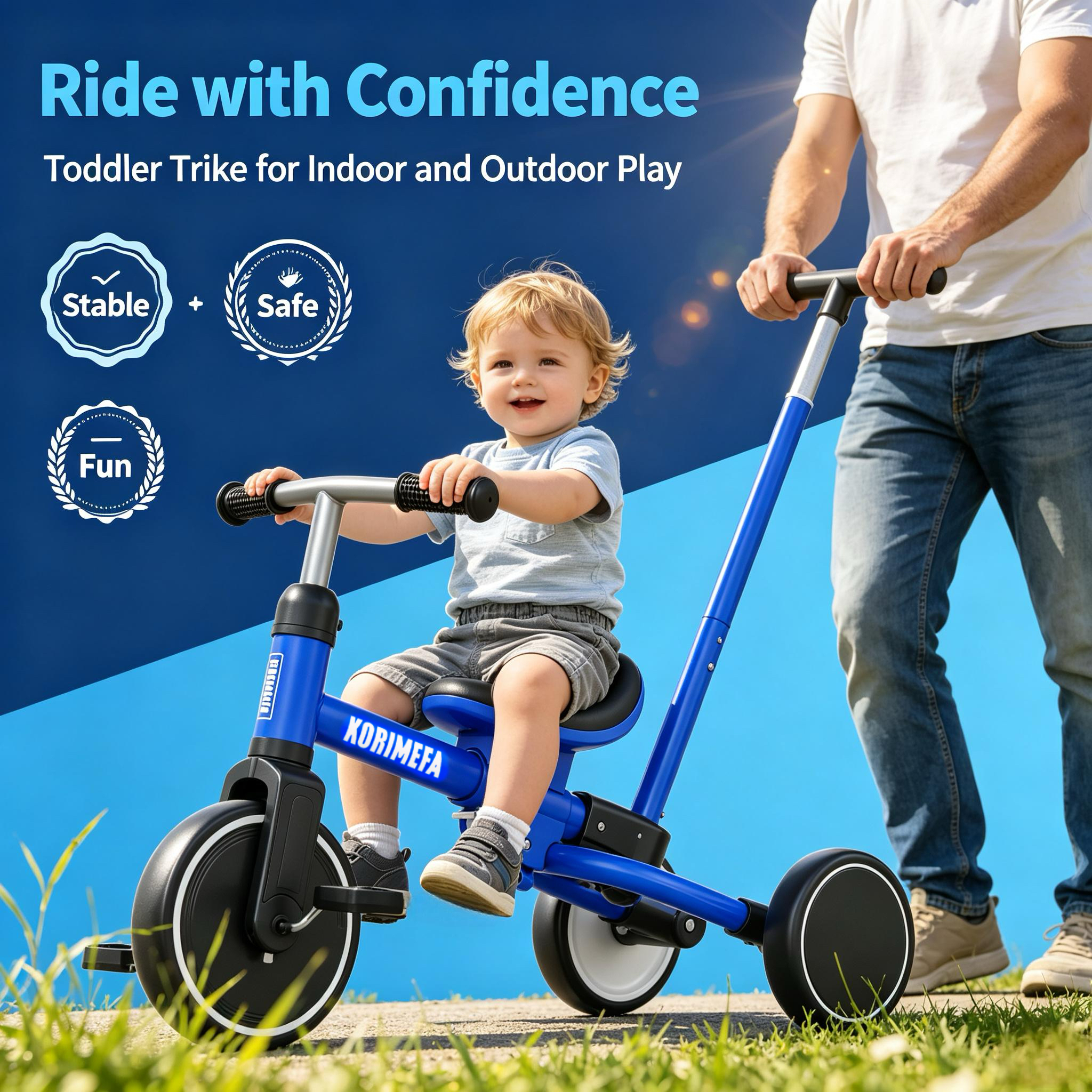Korimefa 5-in-1 Toddler Tricycle with Parent Push Handle photo 4