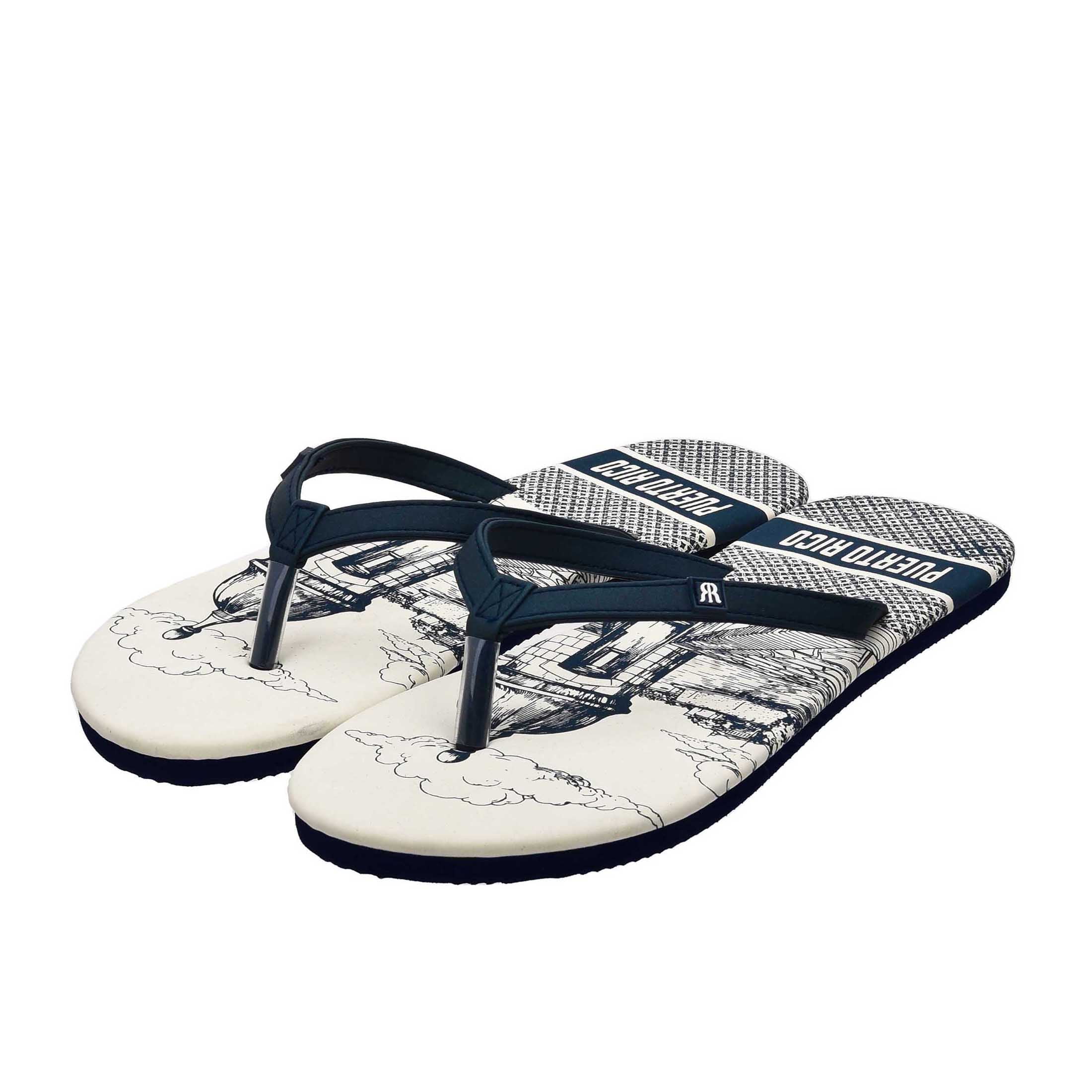 Robin Ruth Womens Flip Flop Navy, Designed with Typical Puerto Rico Stamps, Rubber Outsole, Vibrant Colors and Designs