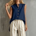 thumbnail image 5 of Zynoxe Womens Cotton Linen Tops Summer Mock Neck Sleeveless Button Up Tank Tops for Daily Wear Casual Flowy Ventilate Side Split Work Business Tops Navy XL, 5 of 8