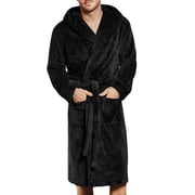 WZXFASHION Men's Winter Lengthened Coralline Plush Shawl Bathrobe Long Sleeved Robe Coat Intimates Black XXXXXL