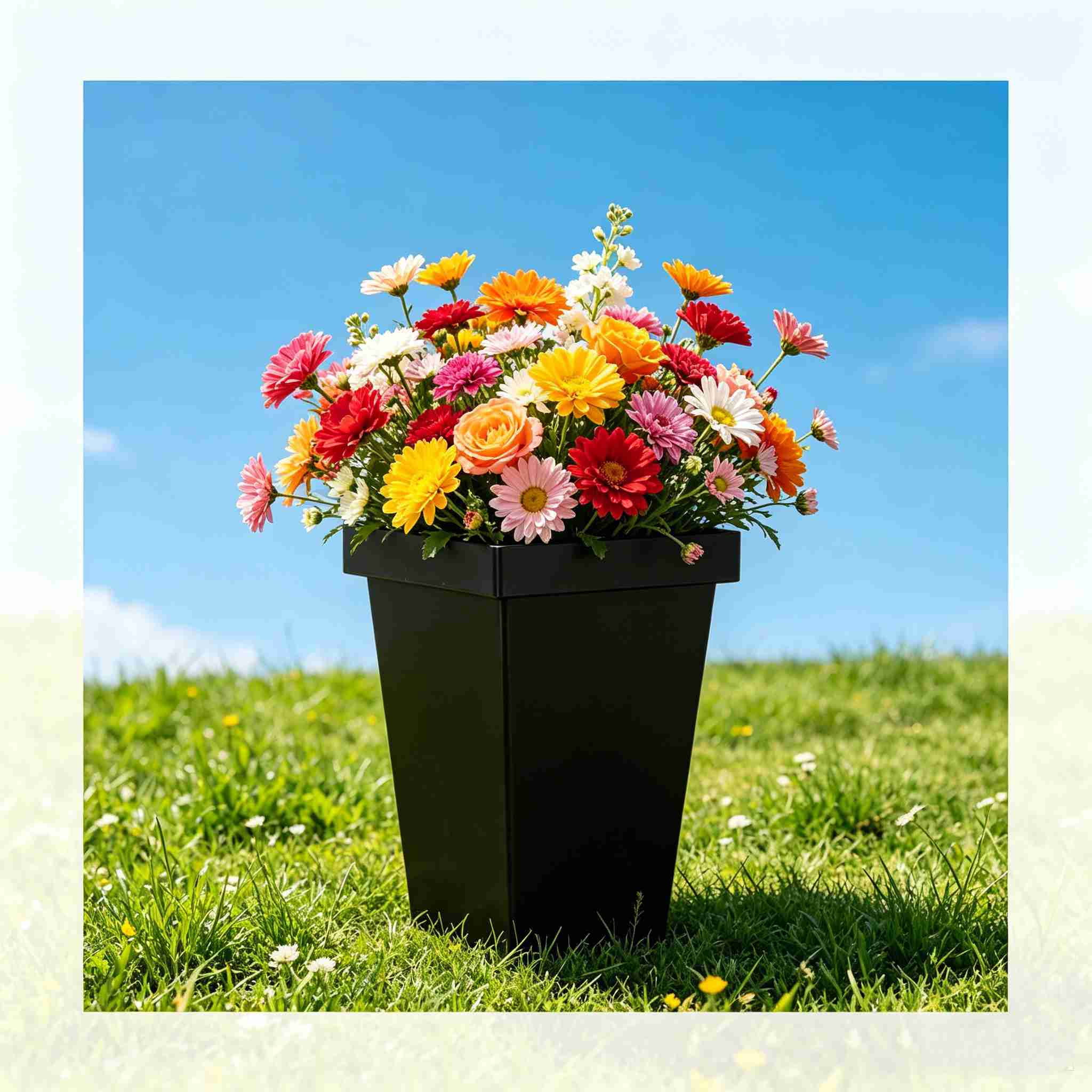 Large Resin Flower Vase, 13.4 Inch Tall, Indoor & Outdoor Square
