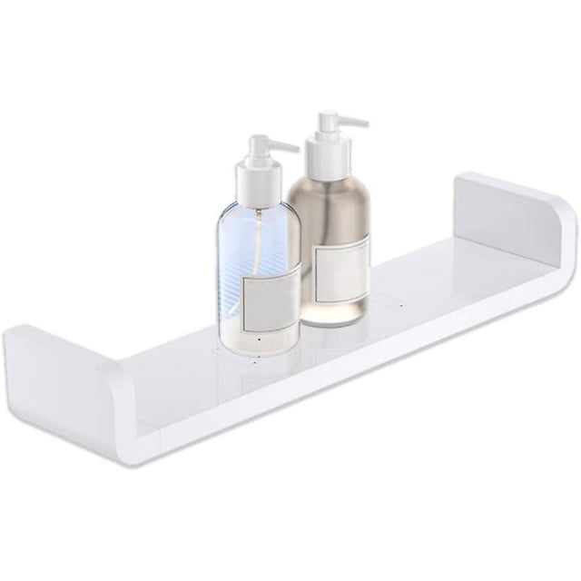 Estantes de baño de plástico blanco para montaje en pared, ventosa en forma de U, estantes de pared flotantes, suministros de ducha (centro)
