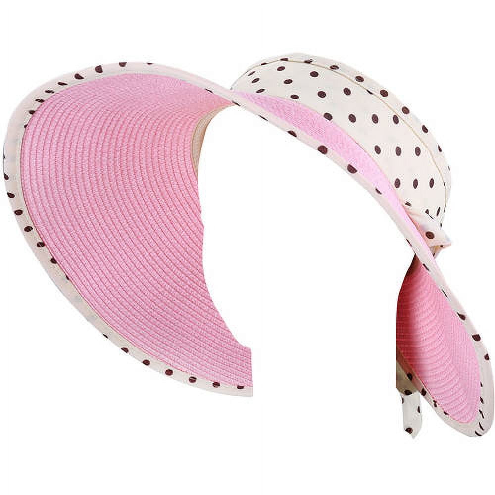 Women's and Girl's Polka Dot Straw Visor Sun Hat