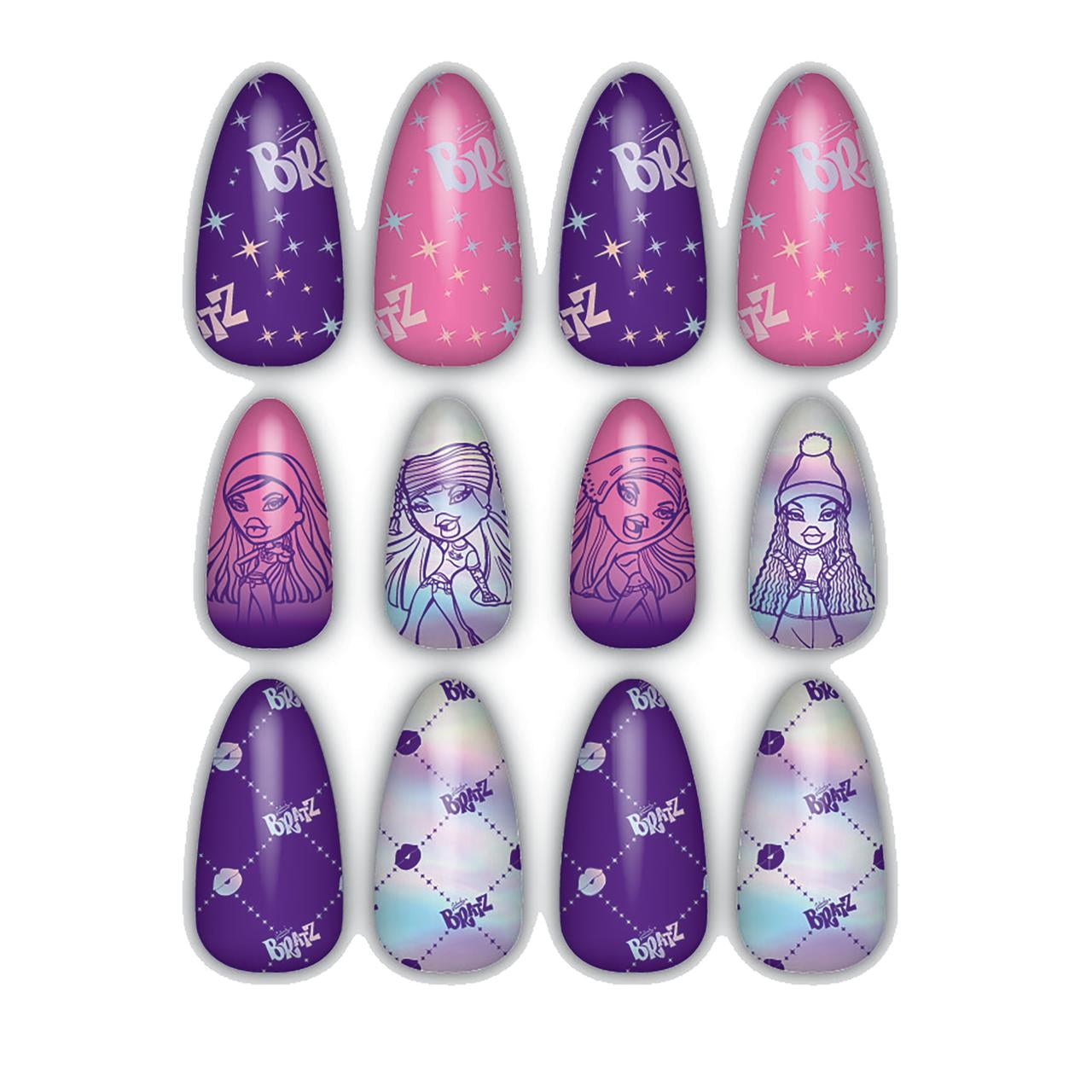 (3 pack) Bratz Press on Nails, 24 pieces, Almond shape