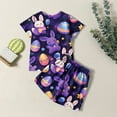 thumbnail image 5 of Easter Day Baby Kids Girls Outfit Cute Rabbit Graphic Short Sleeve T Shirt Top and Shorts Pants Set Outfit,Purple,5-6 Years, 5 of 6