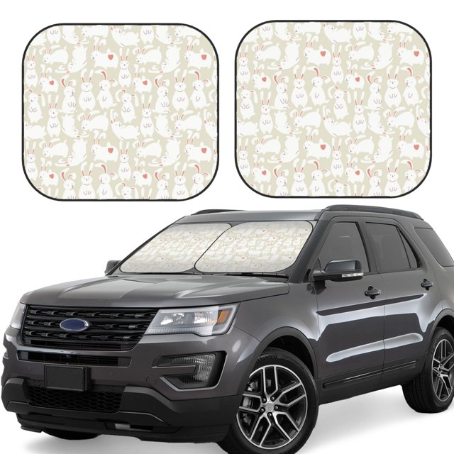 Balery White Rabbit Parasol para parabrisas de coche de 2 piezas | Parasol plegable para parabrisas delantero de coche para la mayoría de sedanes-Large