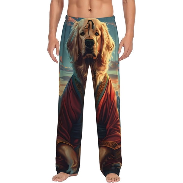 Balery Meditating Golden Retriever Pantalones de pijama para hombre, pijama ultraligero, pantalón de descanso-3X-Large