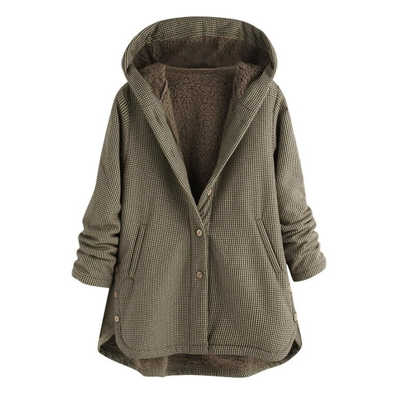 XFLWAM Winter Coats for Women Plus Size Hooded Parka Warm Fuzzy Sherpa Fleece Lined Jackets Button Down Pea Coat Outerwear Black 4XL