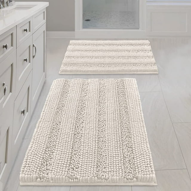 Alfombra de baño H.VERSAILTEX Ivory Chenille Shaggy, juego de 2 piezas, 50 x 80 cm