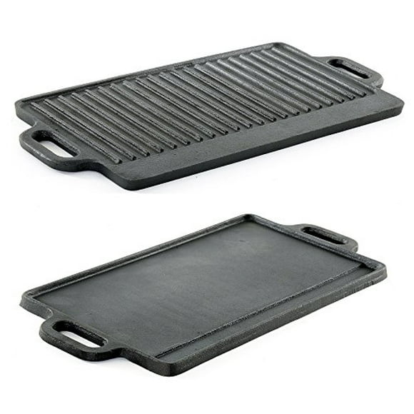 ProSource Grille de Cuisson en Fonte Réversible à Double Brûleur Professionnel Cuisine hg-1101-griddle, 20 par 9 Pouces, Noir