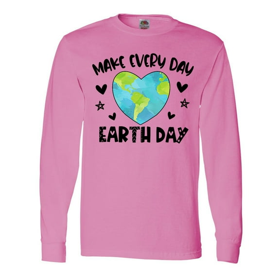 Inktastic Make Every Day Earth Day with Hearts and Stars Long Sleeve T-Shirt