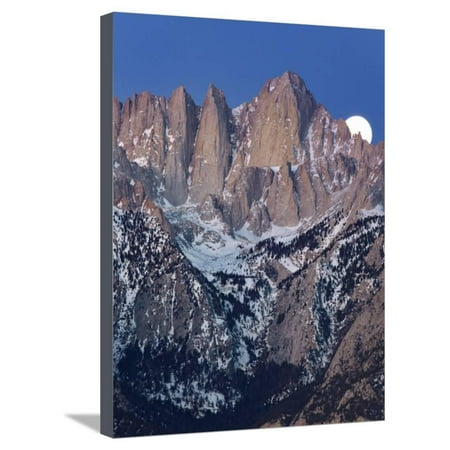 Whitney Design Set - California, Mt. Whitney. Full Moon Sets Behind Mountain Stretched Canvas Print Wall Art By Jaynes Gallery