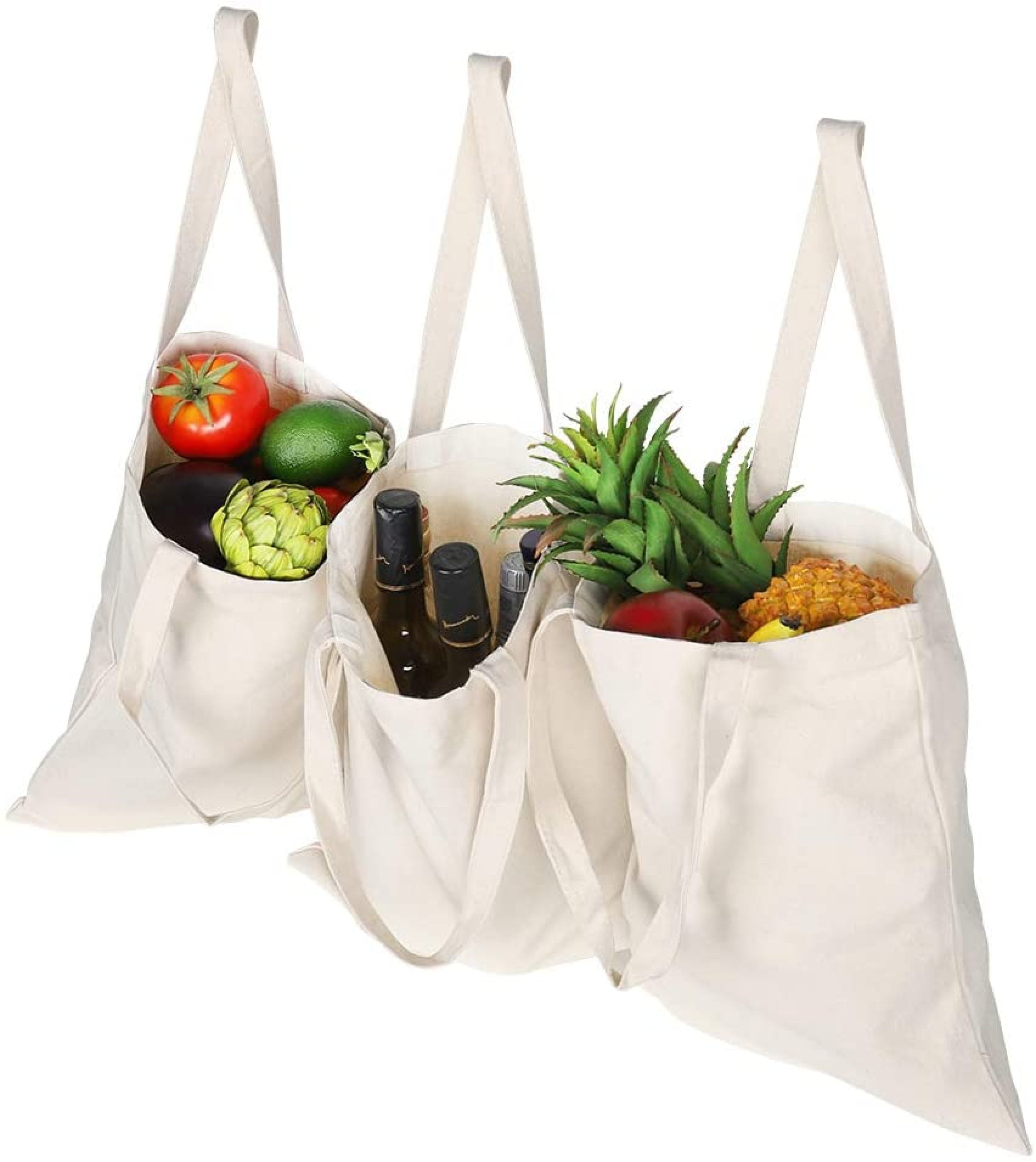 3 Pack Canvas Grocery Shopping Bags Reusable Cloth Grocery Tote Bags Ecofriendly