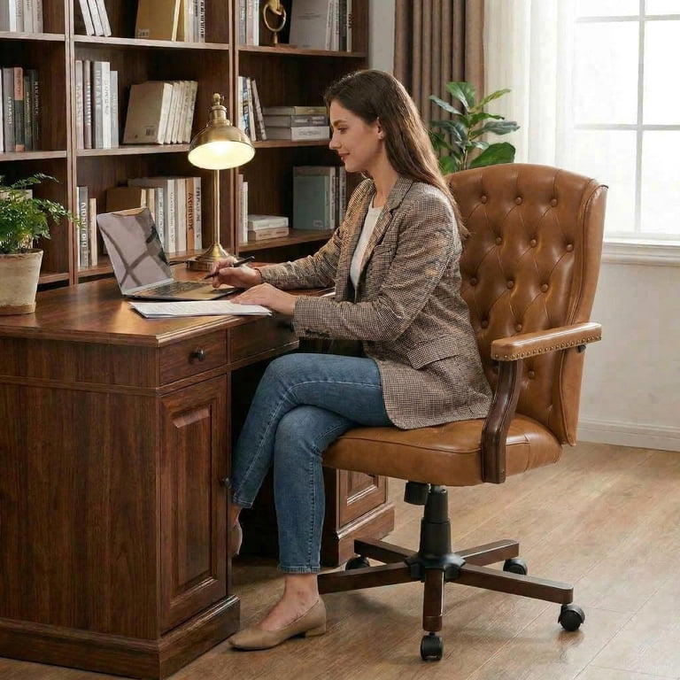 350LBS Heavy‑Duty Executive Desk Chair, Vintage Wingback Leather 350LBS Heavy‑Duty Executive Desk Chair, Vintage Wingback Leather