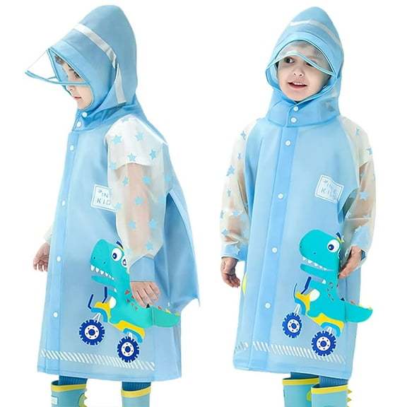 Raincoats Children, Rain Poncho Boys Girls Waterproof Rain Jackets with Backpack Cover Outdoor Transparent Rain Clothing with Portable Bag, Size 2XL 9-10 Years