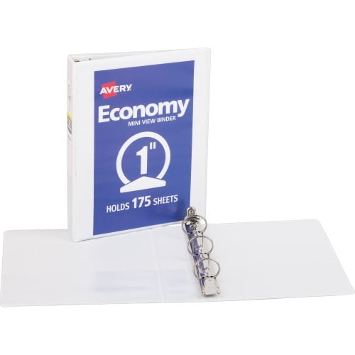Avery Economy View Binder 1' Binder Capacity - Statement - 5 1/2' x 8 1/2' Sheet Size - 175 Sheet Capacity - 3 x Round Ring Fastener(s) - 2 Internal Pocket(s) - White - 10.24 oz - Rivet, Clear Ov