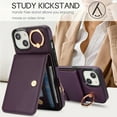 thumbnail image 7 of Allytechgroup iPhone 15 Wallet Case, Ring Holder Stand Cards Slots Shockproof Retro Flip Back Cover Phone Case for Apple iPhone 15, Purple, 7 of 7
