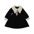 thumbnail image 3 of Jinhomg Toddler Baby Knitted Dresses Girls Trendy Lapel Collar Midi Dress Fall Winter Comfy Long Sleeve Cotton Dresses Black 130, 3 of 9