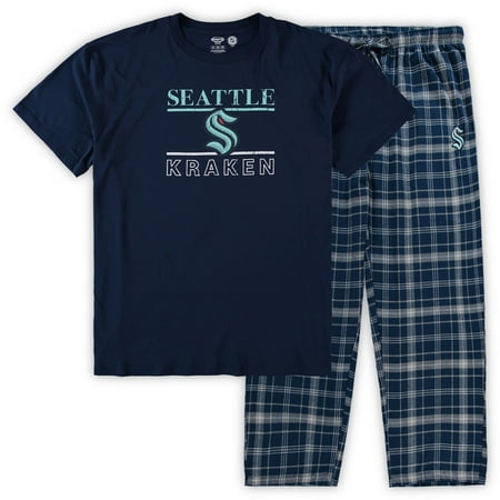 Men's Concepts Sport Deep Sea Blue Seattle Kraken Big & Tall Lodge T-Shirt & Pants Sleep Set
