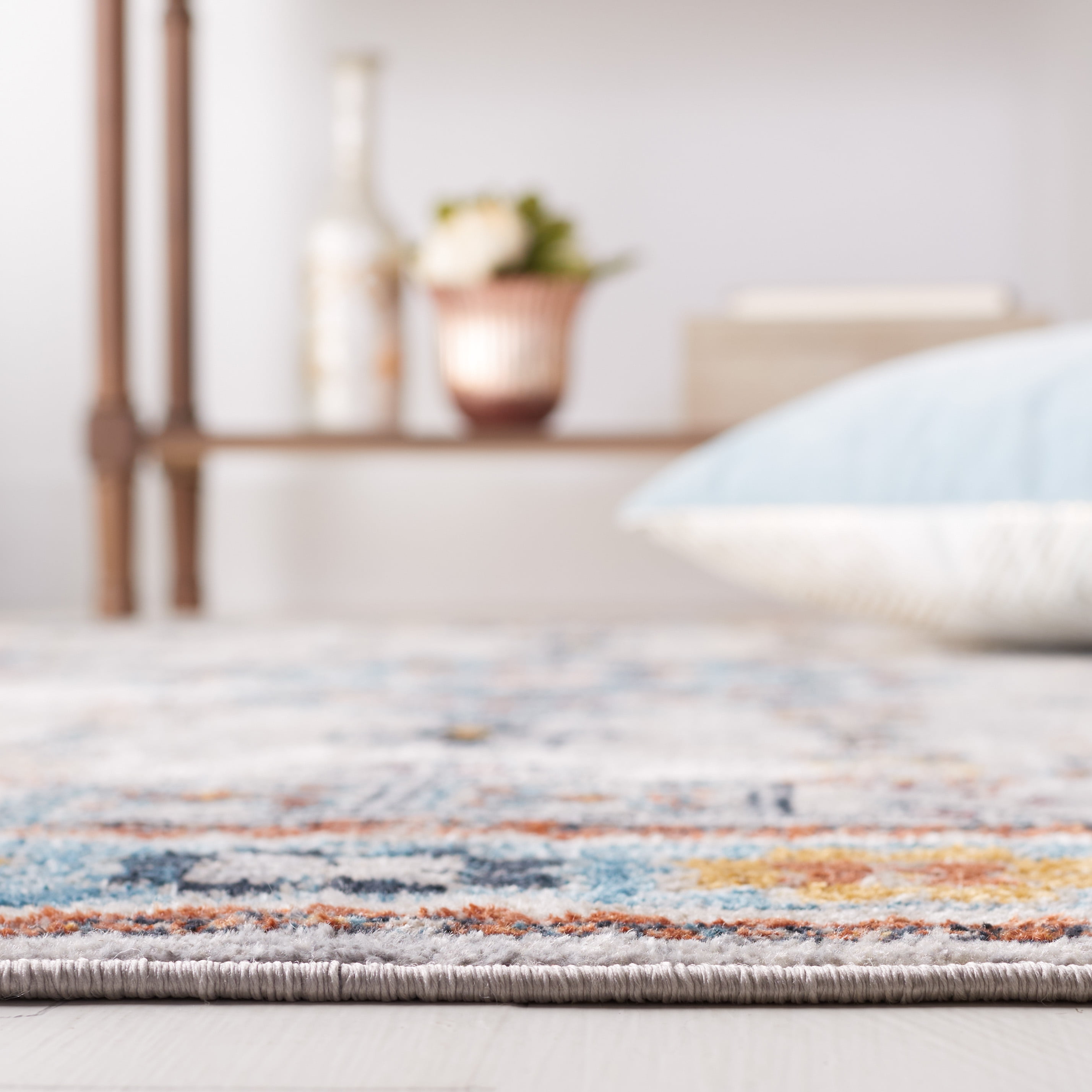 SAFAVIEH Bayside Bruno Oriental Polyester Machine Washable Area Rug, Gray/Blue, 8' x 10'