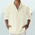 thumbnail image 2 of Linen Shirts for Men Casual Henley T Shirt with Long Sleeve Summer Beach Tops, 2 of 6