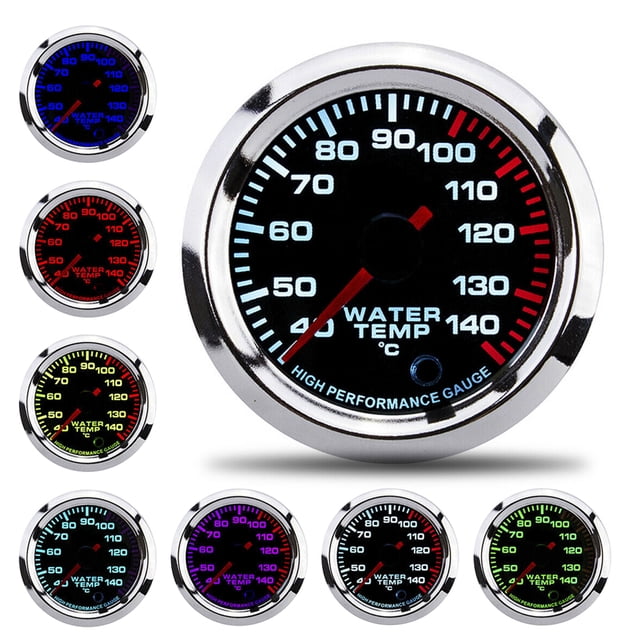 Medidor de temperatura de agua universal con pantalla LED de 7 colores, 52 mm, 12 V, sensor de 40-140 °C°C