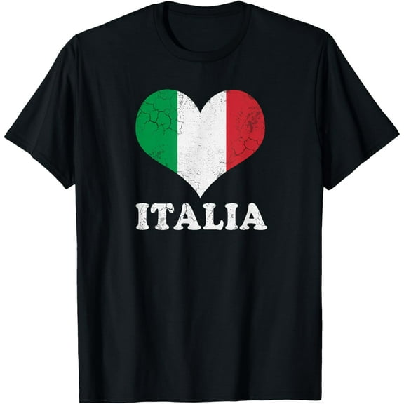 Italia Flag Italy Italian Heart Love Family Vintage Fade T-ShirtMen and women, Black T-shirt, size: Extra large