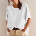 thumbnail image 2 of Camisas de Manga Corta para las Mujeres Casual Cuello Redondo Sólido, Mezcla de Algodón Moda de Verano Blusa Superior, 2 of 9