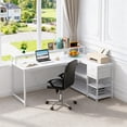 thumbnail image 5 of Fnova 55" Desk with Drawer, Modern Reversible L Shaped Table, Corner Computer Desk with Storage Shelves and Monitor Stand for Home Office, 5 of 19
