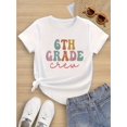 thumbnail image 1 of T-Shirt en Coton à Manches Courtes Style Équipe pour Filles de 6e Année - Haut Décontracté à Col Rond Doux avec Lettrage Géométrique Coloré, Confort Toutes Saisons pour les 6-14 Ans, Chemises pour Filles, 1 of 4