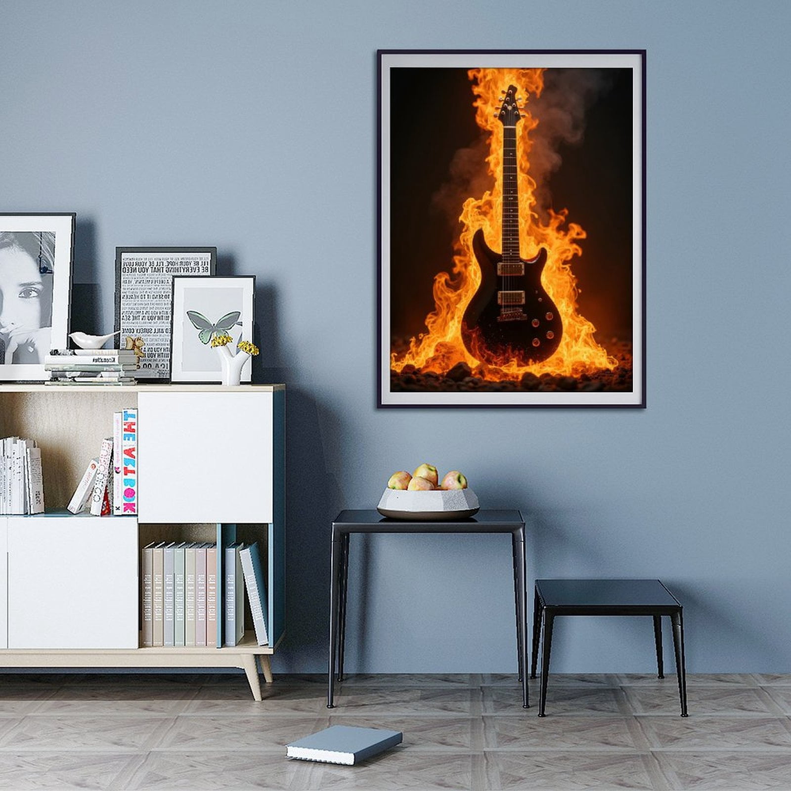 Diamond Art Kit for Adults, Guitar Fire Blaze Rock Music Diamond Painting for Adults Beginners, 5D DIY Diamond Art Painting Kits, Colorful Diamond Painting Craft for Home Decor 12x16