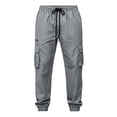 thumbnail image 3 of Elastic Waist Cargo Pants for Men,Drawstring Solid Color Jogger with Multi Pockets for Hiking and Traveling, 3 of 7