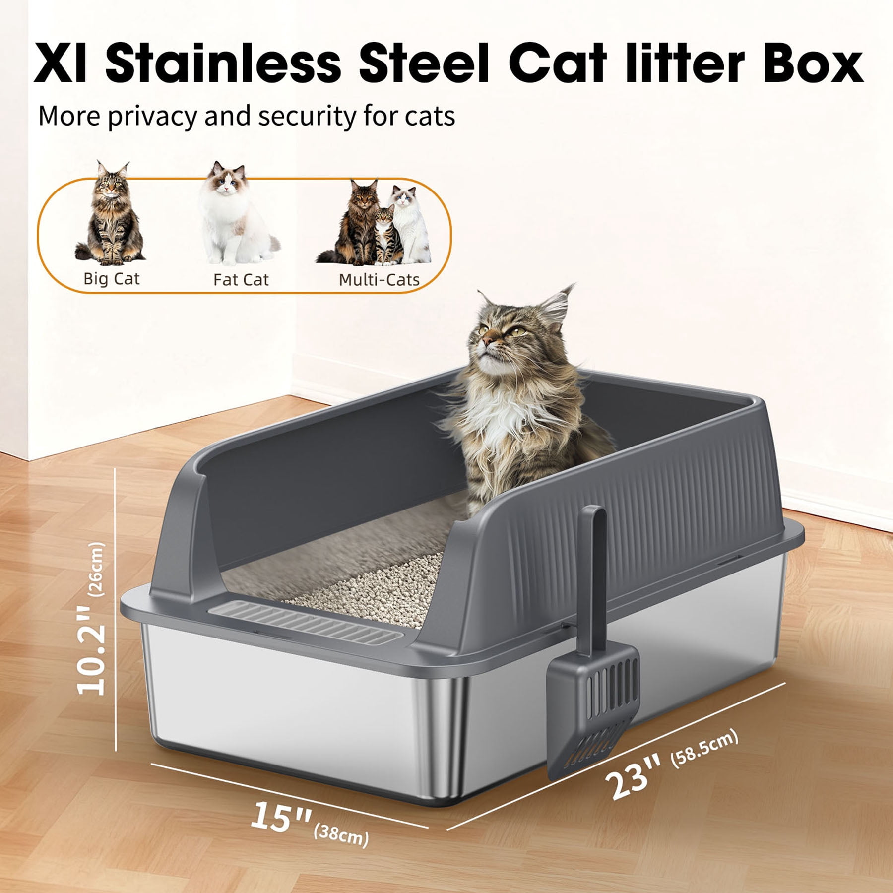 S-HOME Black and Silver Stainless Steel Cat Litter Box 22.83 x 14.60 with High Sides and Litter Scoop, Odor-Resistant Design
,  2 Sets